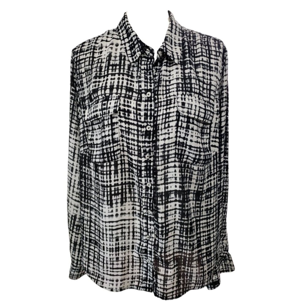 Investments Black and White Plaid Blouse Size 1X